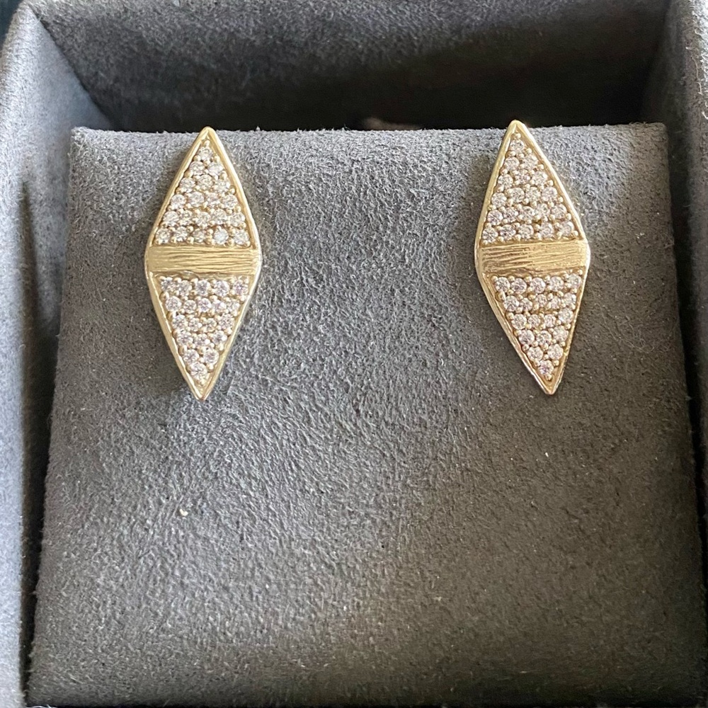 Melinda Maria Double Pyramid Pave and Gold Stud Earrings